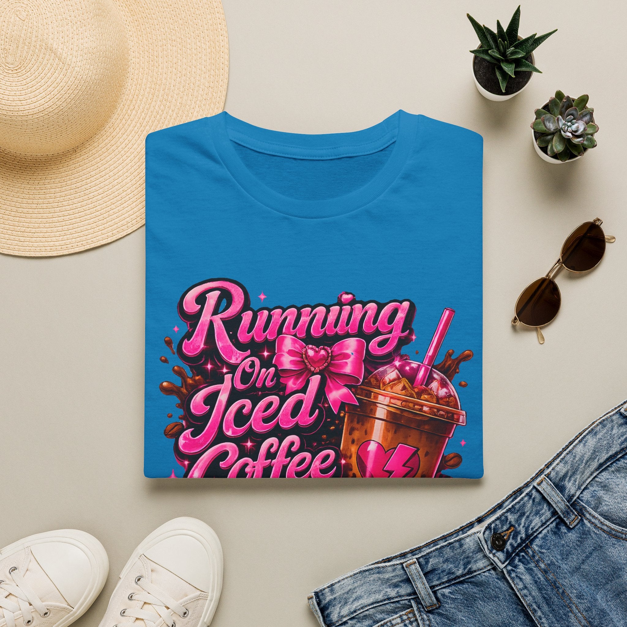 Running on Iced Coffee T-Shirt — Cute Pink Coffee Graphic Tee