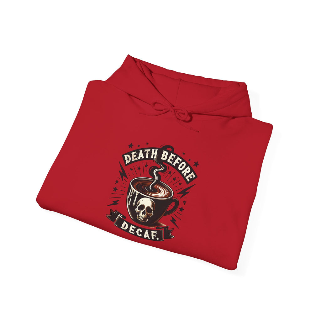 "Death Before Decaf" Coffee Skull Graphic Hoodie