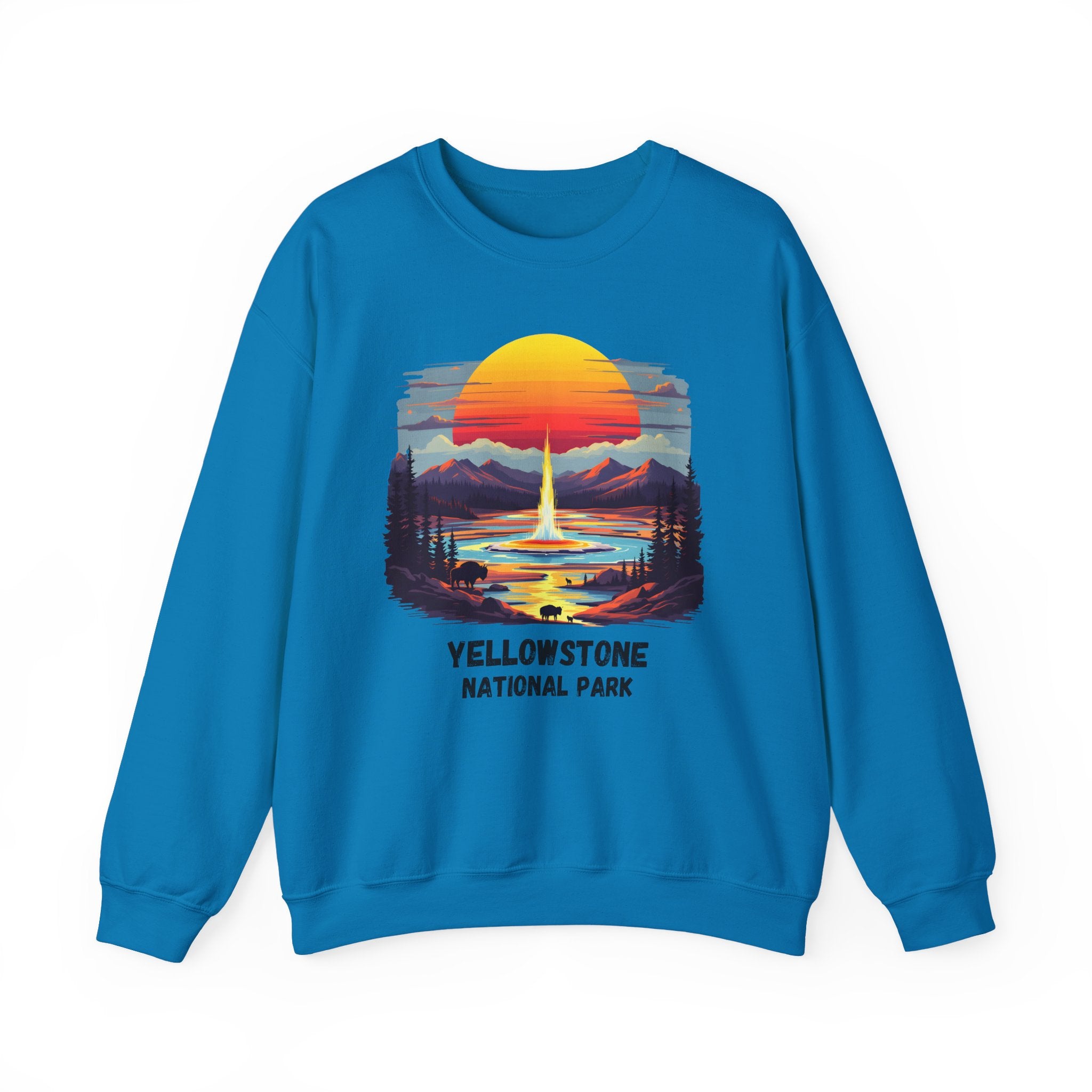 Yellowstone National Park Sweatshirt — Retro Sunset Geyser Crewneck