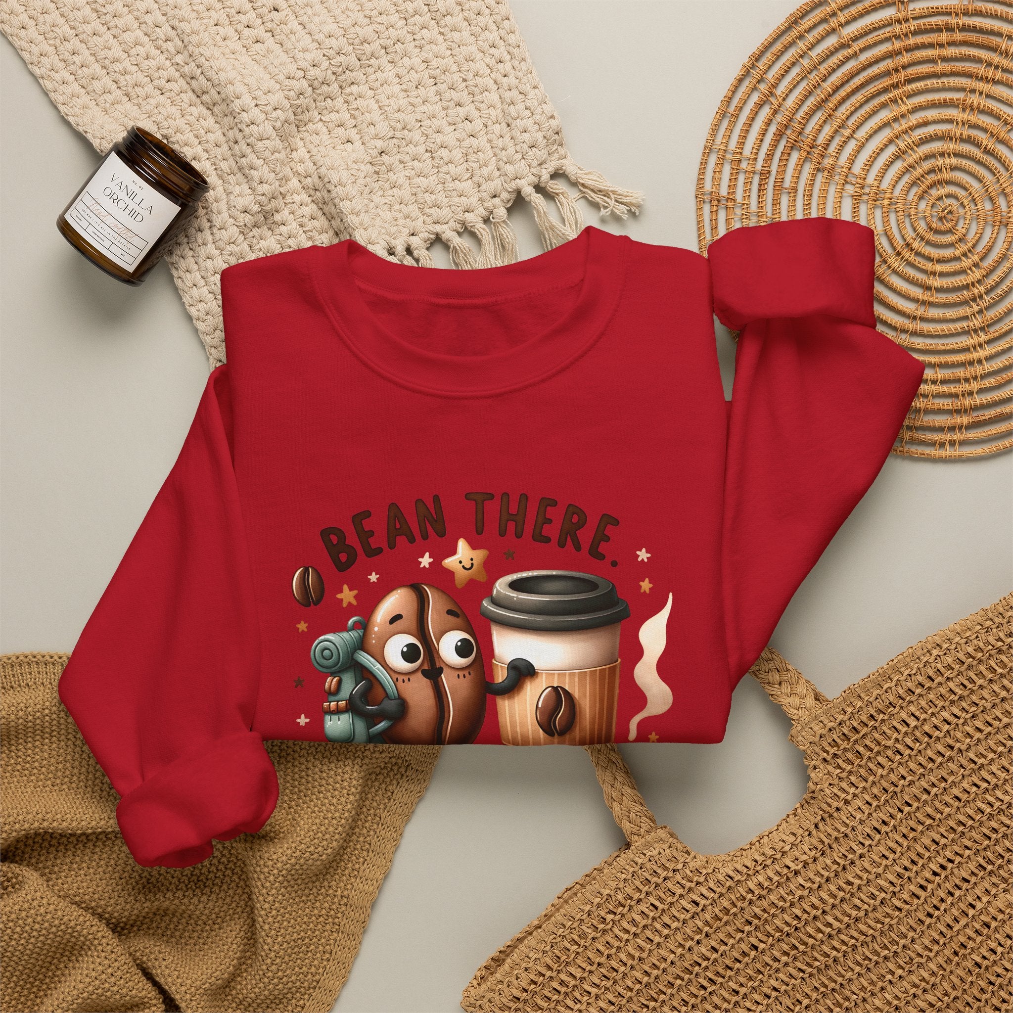 Coffee Crewneck Sweatshirt — “Bean There, Brewed That” Cute Coffee Bean Design