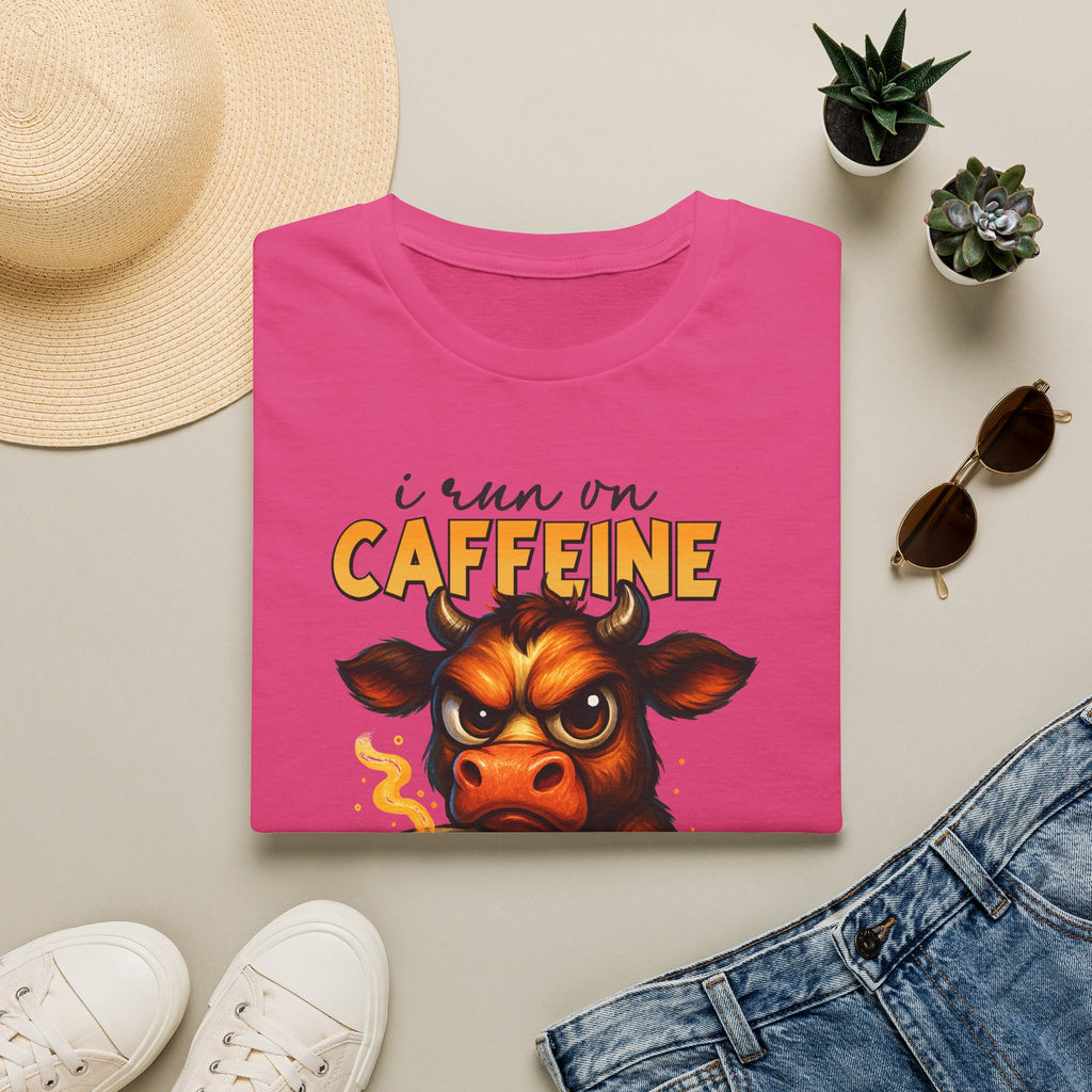 "I Run on Caffeine & Bad Decisions" Coffee Lover Tee — Caffeine Cow T-Shirt
