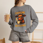 Caffeine-Fueled Cow Sweatshirt — "I Run on Caffeine and Questionable Decisions" Cozy Crewneck