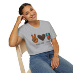Peace Love Coffee T-Shirt — Retro Leopard Peace Sign & Heart Coffee Cup Tee