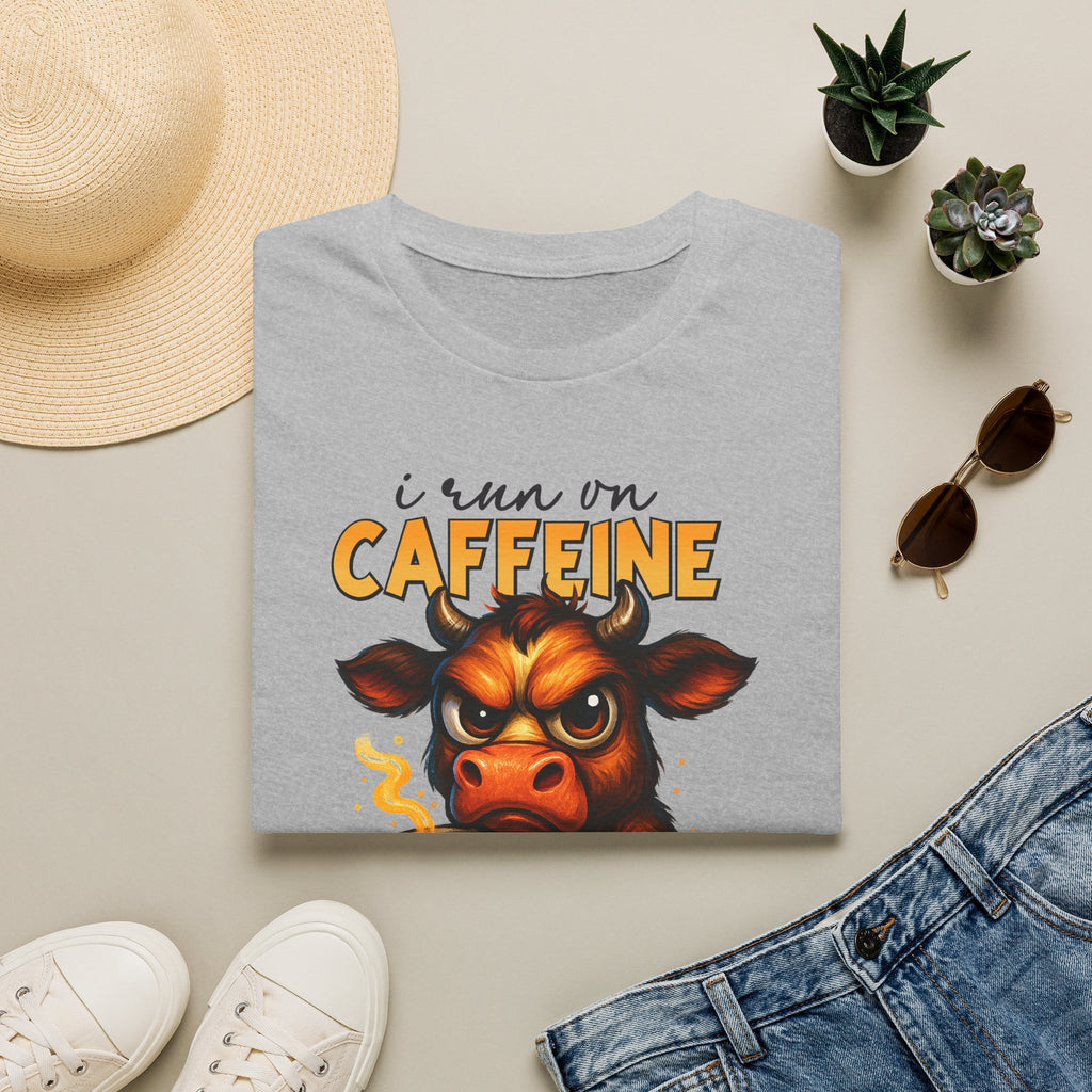 "I Run on Caffeine & Bad Decisions" Coffee Lover Tee — Caffeine Cow T-Shirt