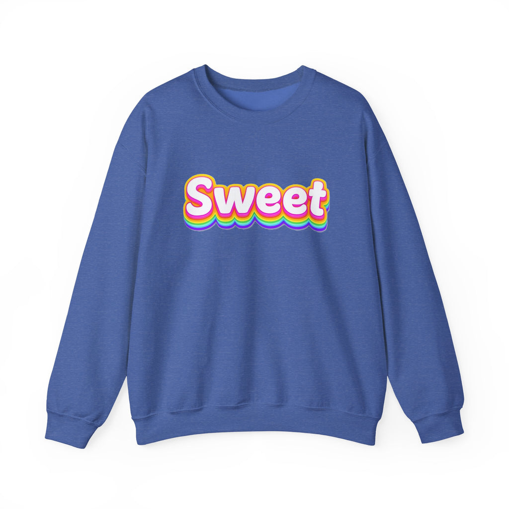 Sweet Rainbow Crewneck Sweatshirt — Retro Colorful "Sweet" Graphic