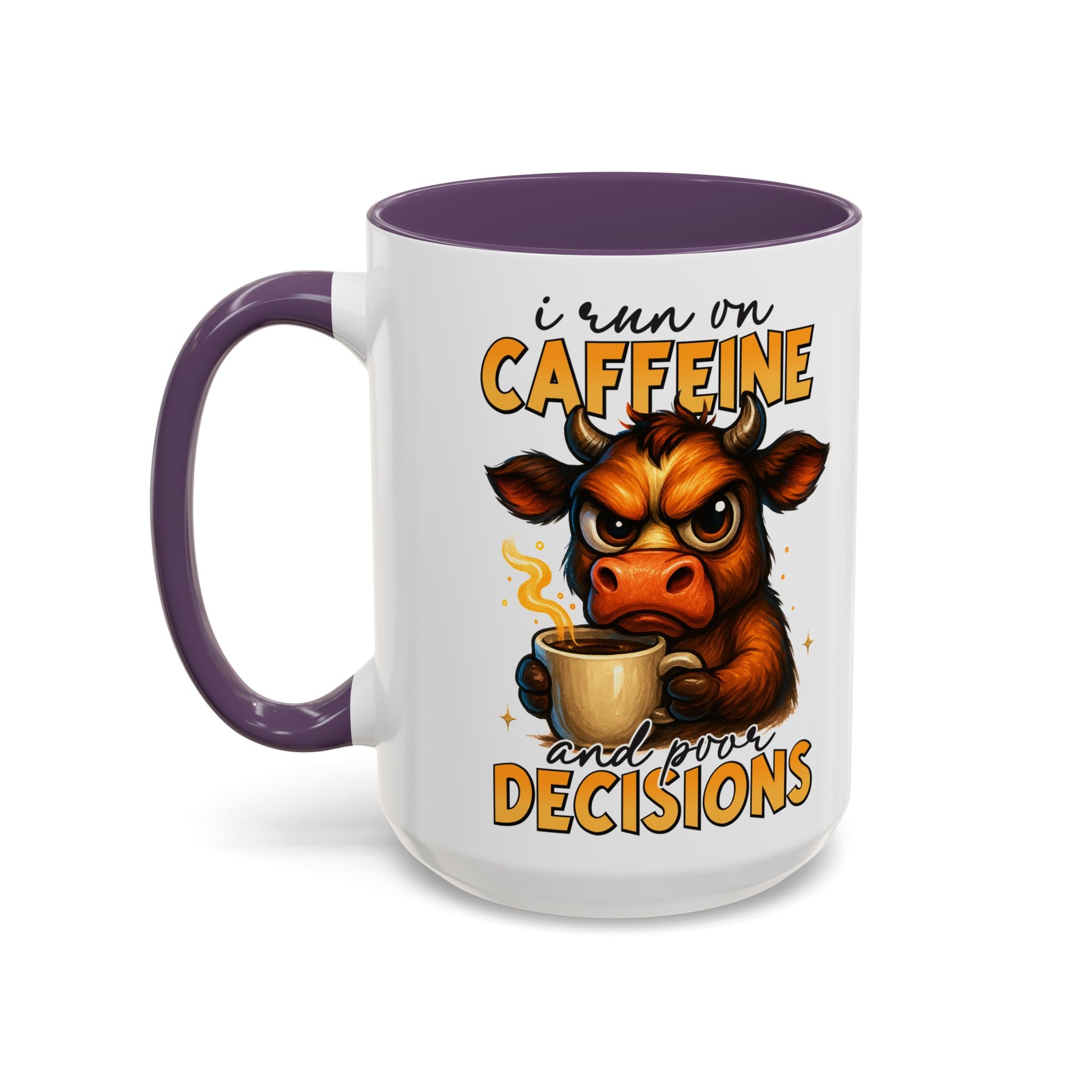 "I Run on Caffeine and Poor Decisions" Funny Cow Gift (11/15 oz) —  Coffee Mug