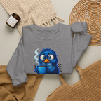 Coffee First Adult Sweatshirt — Cute Blue Bird Coffee Crewneck