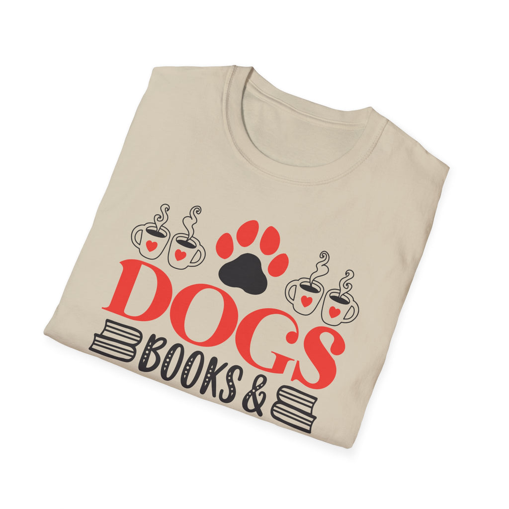 Dogs Books & Coffee T-Shirt (Red) — Dog Lover Reading & Coffee Tee