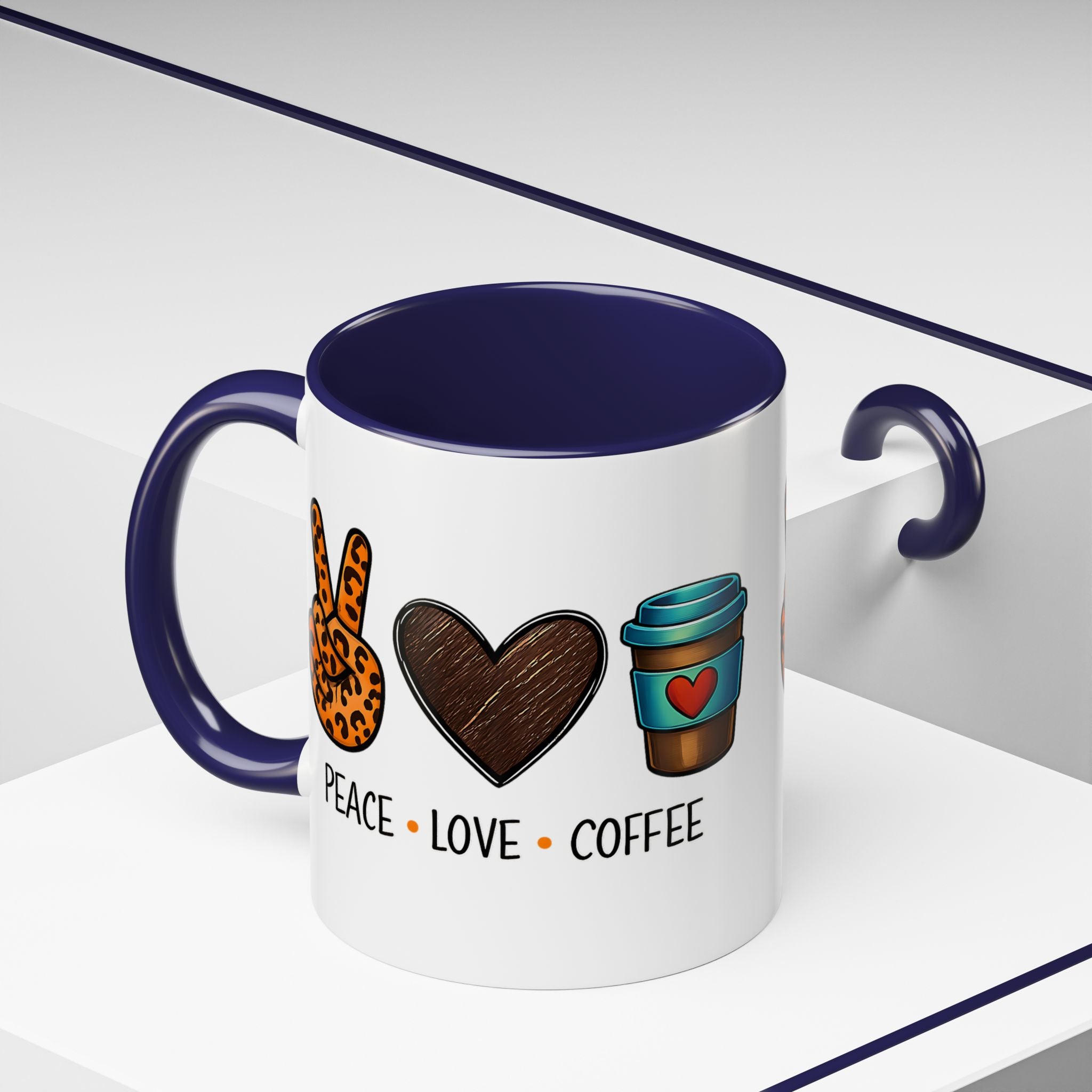 Peace • Love • Coffee Accent Mug — Leopard Peace Sign Coffee Lover Gift