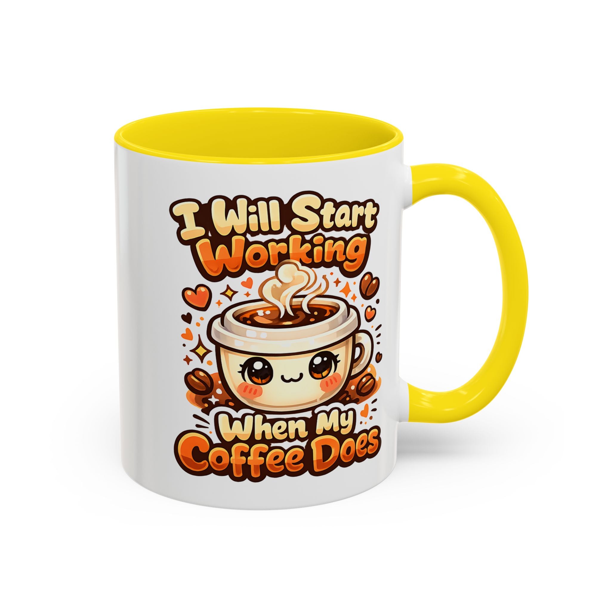 “I Will Start Working When My Coffee Does” Cute Kawaii Coffee Lover Gift — Coffee Mug