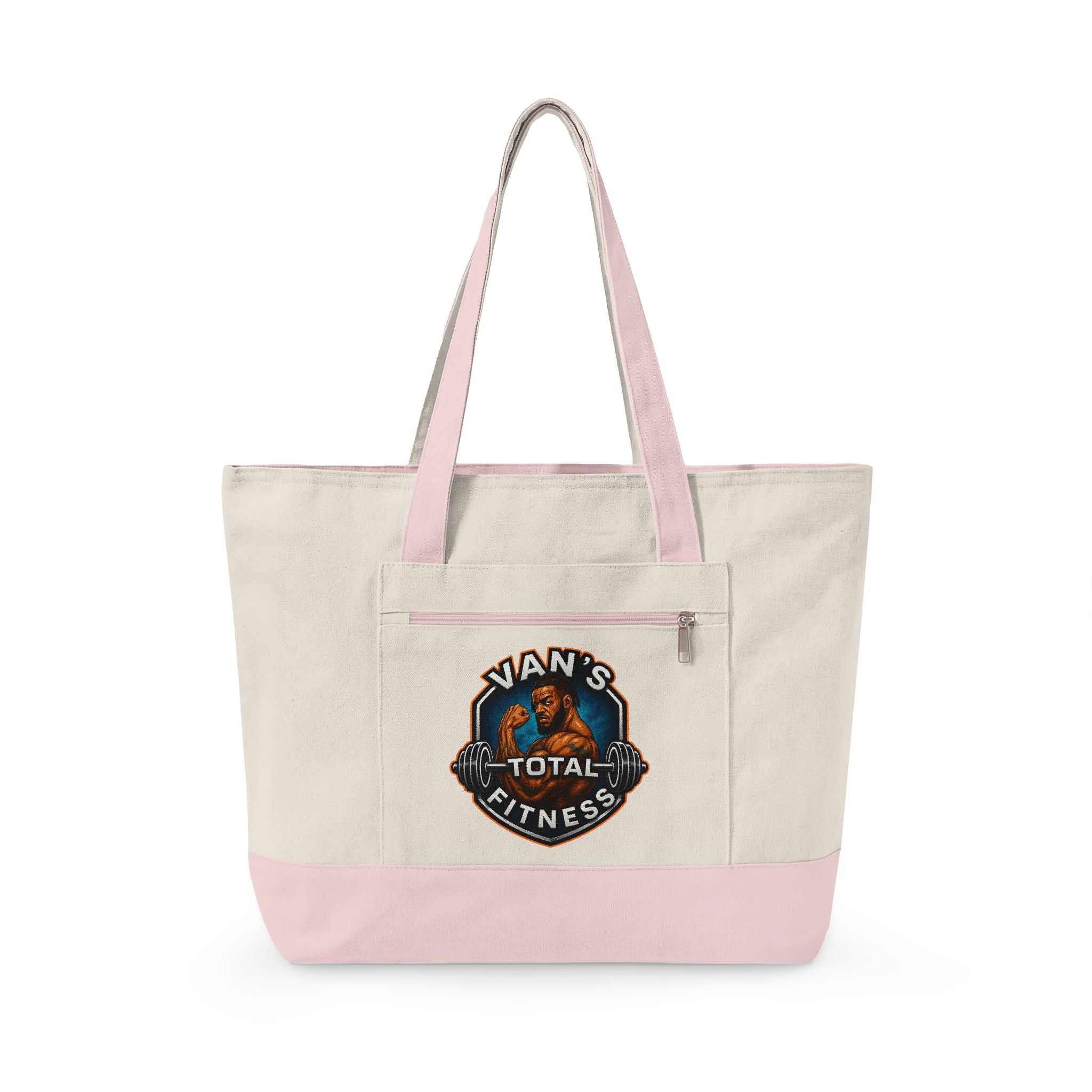 Fitness Logo Canvas Tote Bag — "Van's Total Fitness" Zippered Beach & Gym Tote