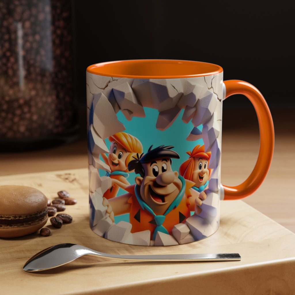 Flintstones "Break Through" Accent Coffee Mug — Retro Cartoon Stone Age Design (11/15 oz)
