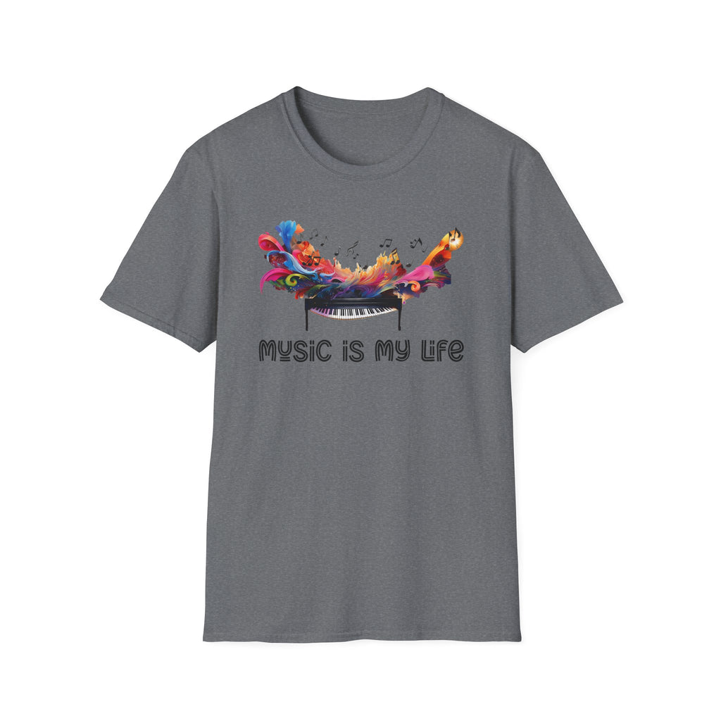 Music Is My Life T-Shirt — Colorful Piano Splash Graphic Tee