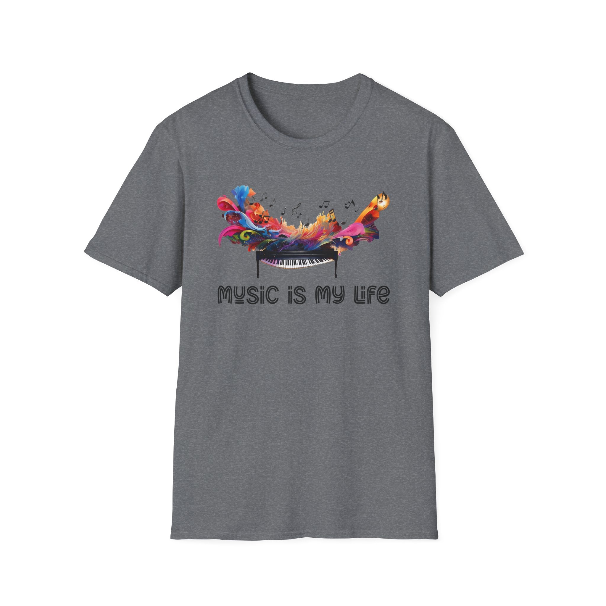 Music Is My Life T-Shirt — Colorful Piano Splash Graphic Tee