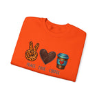 Peace • Love • Coffee Sweatshirt — Cozy Coffee Lover Crewneck