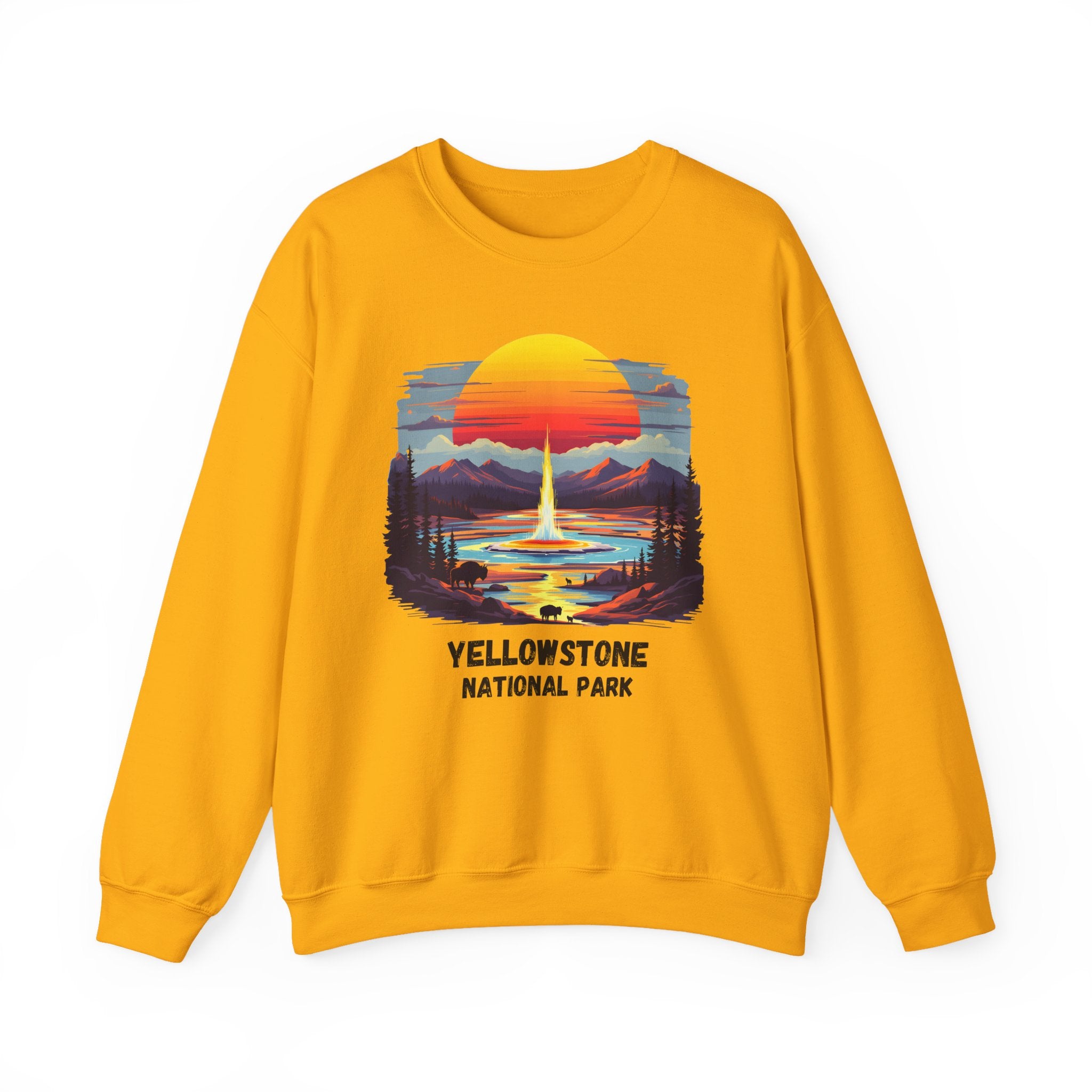 Yellowstone National Park Sweatshirt — Retro Sunset Geyser Crewneck