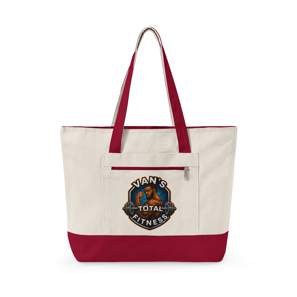 Fitness Logo Canvas Tote Bag — "Van's Total Fitness" Zippered Beach & Gym Tote