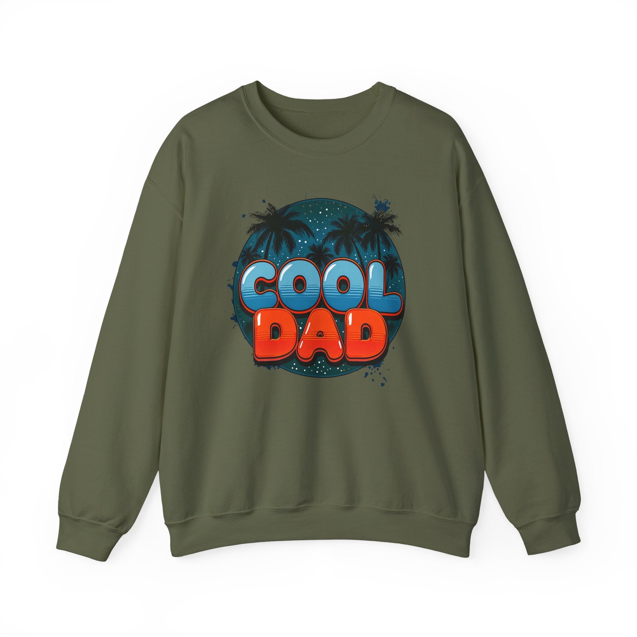 Cool Dad Crewneck Sweatshirt — Retro Night Sky Beach Palm Graphic Dad Shirt for Father’s Day