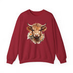 Cow Floral Crewneck Sweatshirt — Cute Cow Face with Daisies