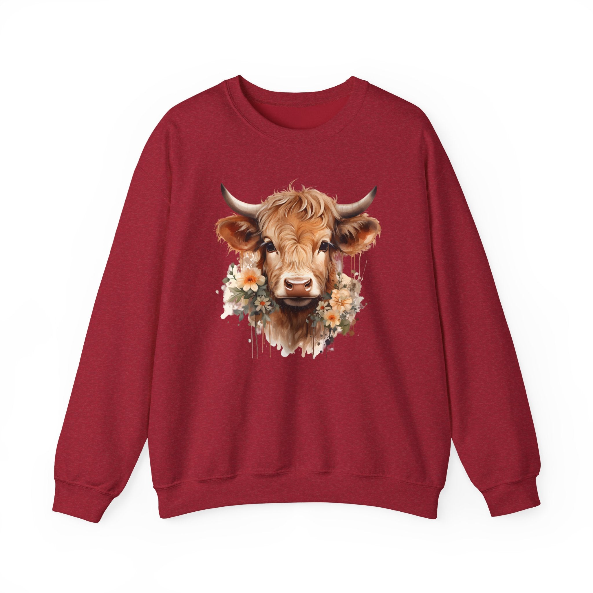 Cow Floral Crewneck Sweatshirt — Cute Cow Face with Daisies