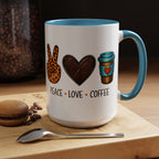 Peace • Love • Coffee Accent Mug — Leopard Peace Sign Coffee Lover Gift