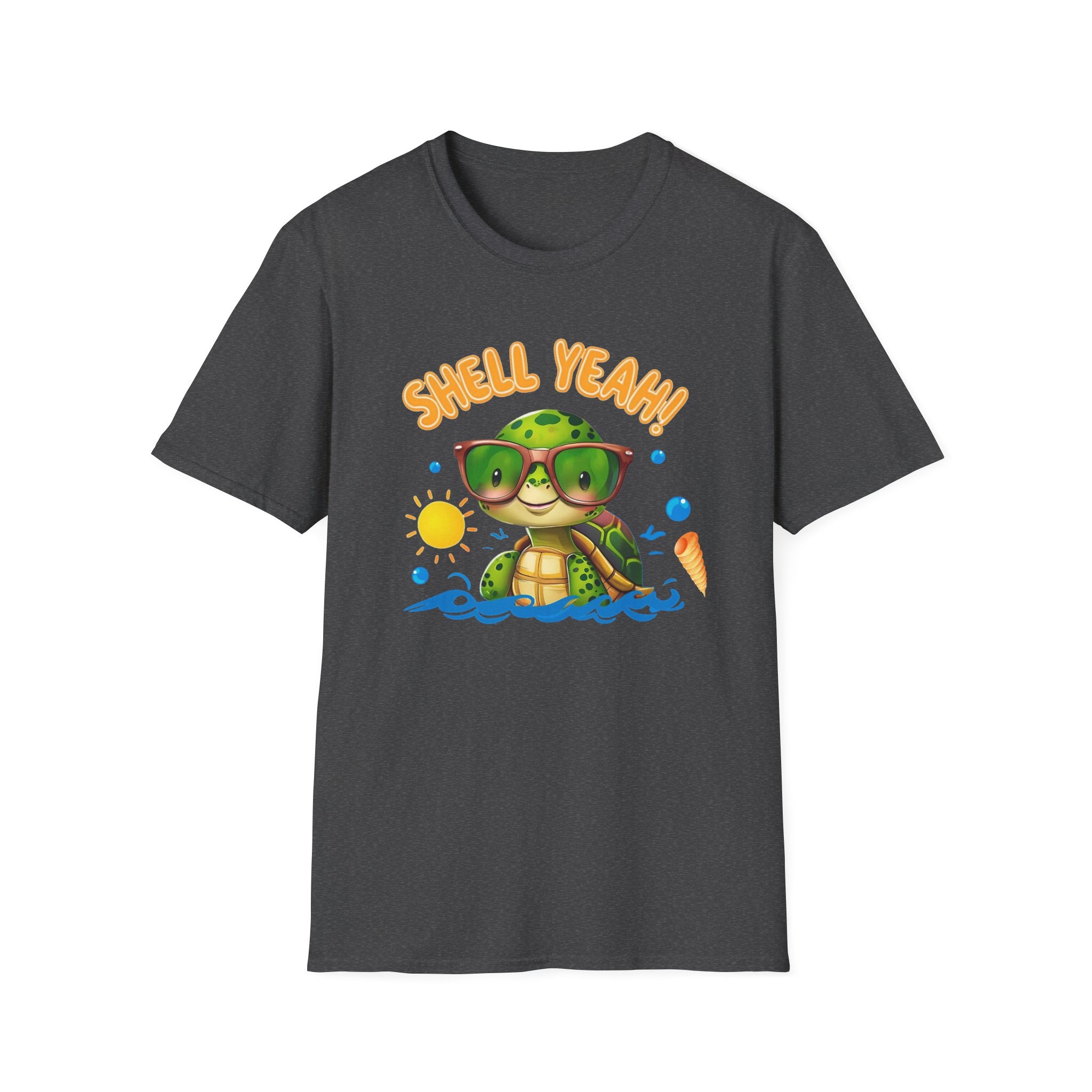 Shell Yeah Turtle T-Shirt — Cute Summer Beach Tee with Sunglasses & Surfboard