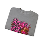 "Running On Iced Coffee" Graphic Cozy Coffee Lover — Pullover Crewneck Sweatshirt