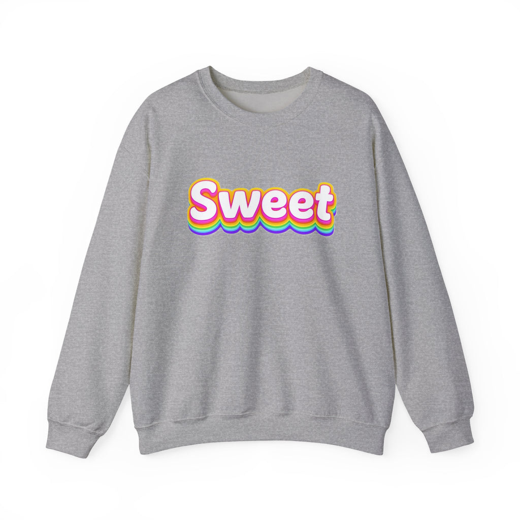 Sweet Rainbow Crewneck Sweatshirt — Retro Colorful "Sweet" Graphic