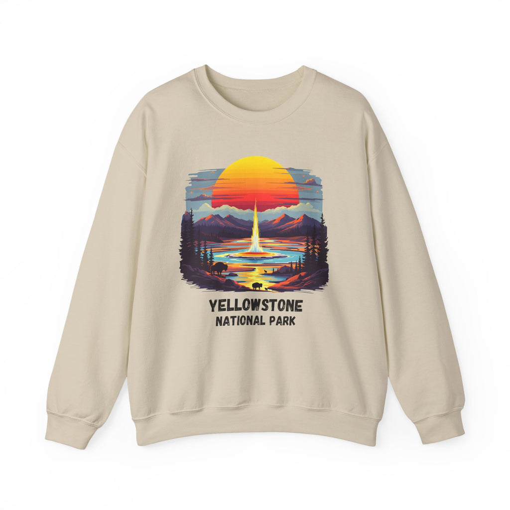 Yellowstone National Park Sweatshirt — Retro Sunset Geyser Crewneck