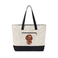 Black Nurse Magic w/Brown Afro Canvas Tote — Zippered Floral Calavera Bag