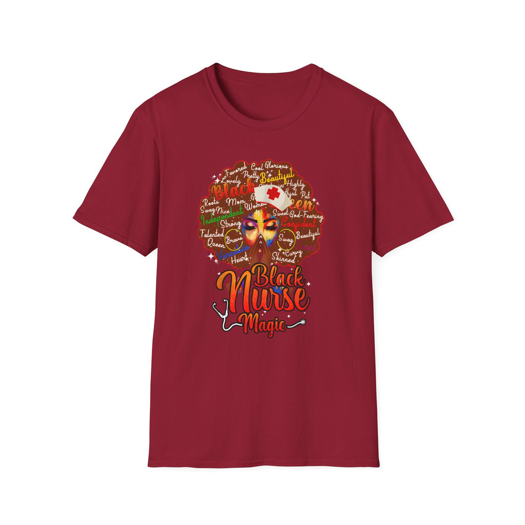 Black Nurse Magic T-Shirt — Nurse w/Brown Afro Illustration with Inspirational Words