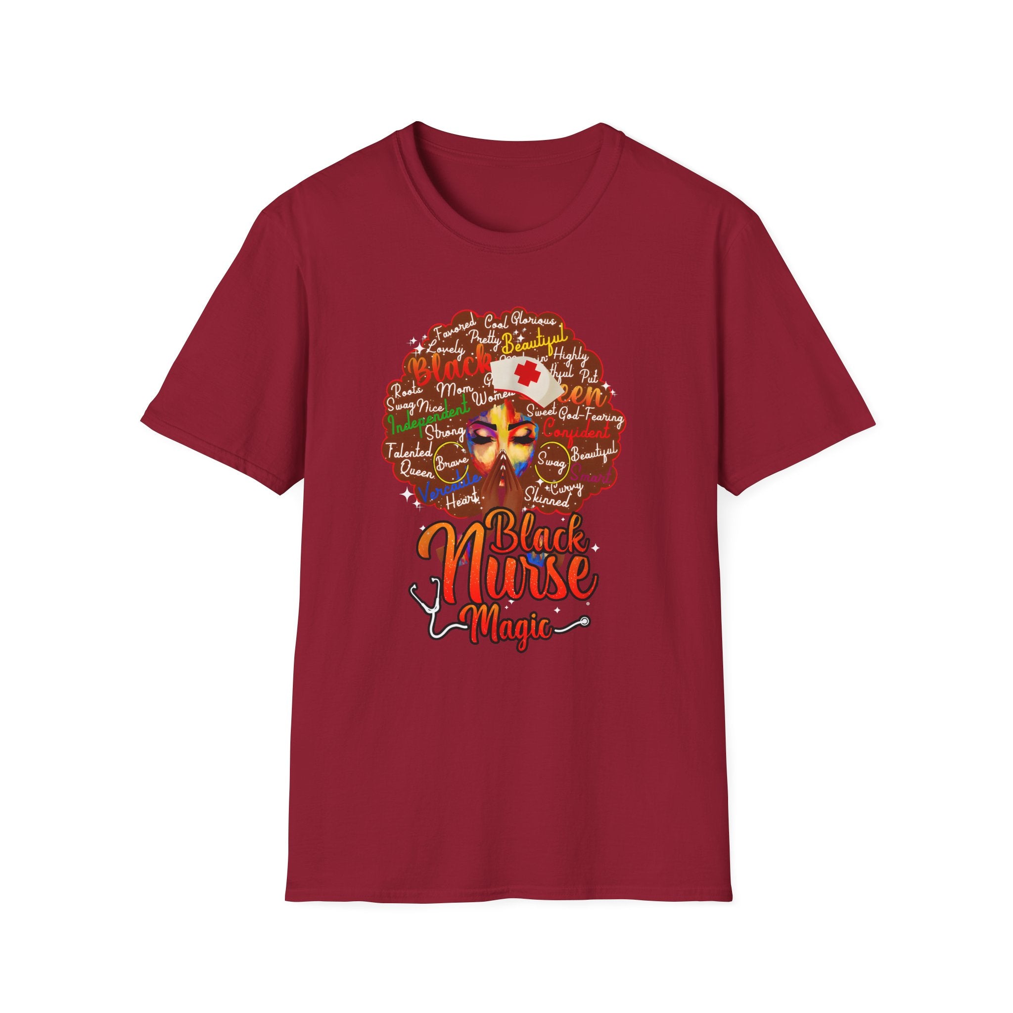Black Nurse Magic T-Shirt — Nurse w/Brown Afro Illustration with Inspirational Words