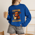 Caffeine-Fueled Cow Sweatshirt — "I Run on Caffeine and Questionable Decisions" Cozy Crewneck