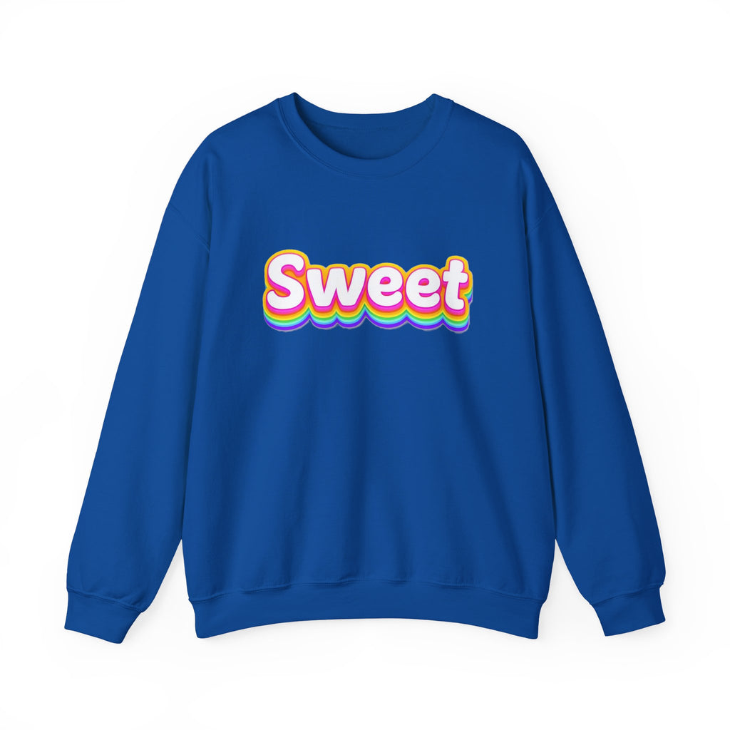 Sweet Rainbow Crewneck Sweatshirt — Retro Colorful "Sweet" Graphic
