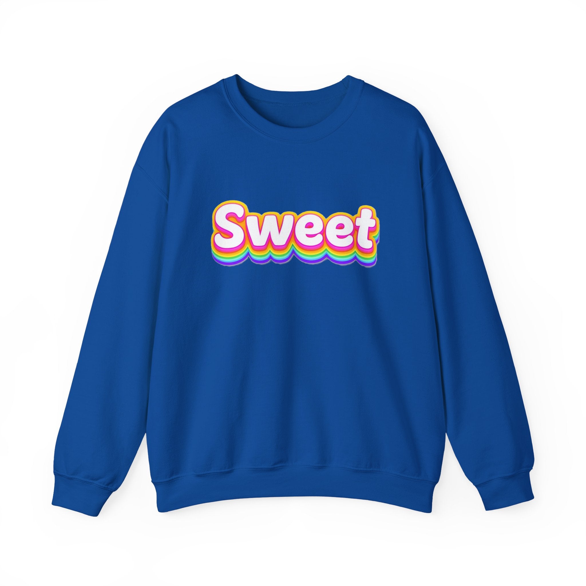 Sweet Rainbow Crewneck Sweatshirt — Retro Colorful "Sweet" Graphic