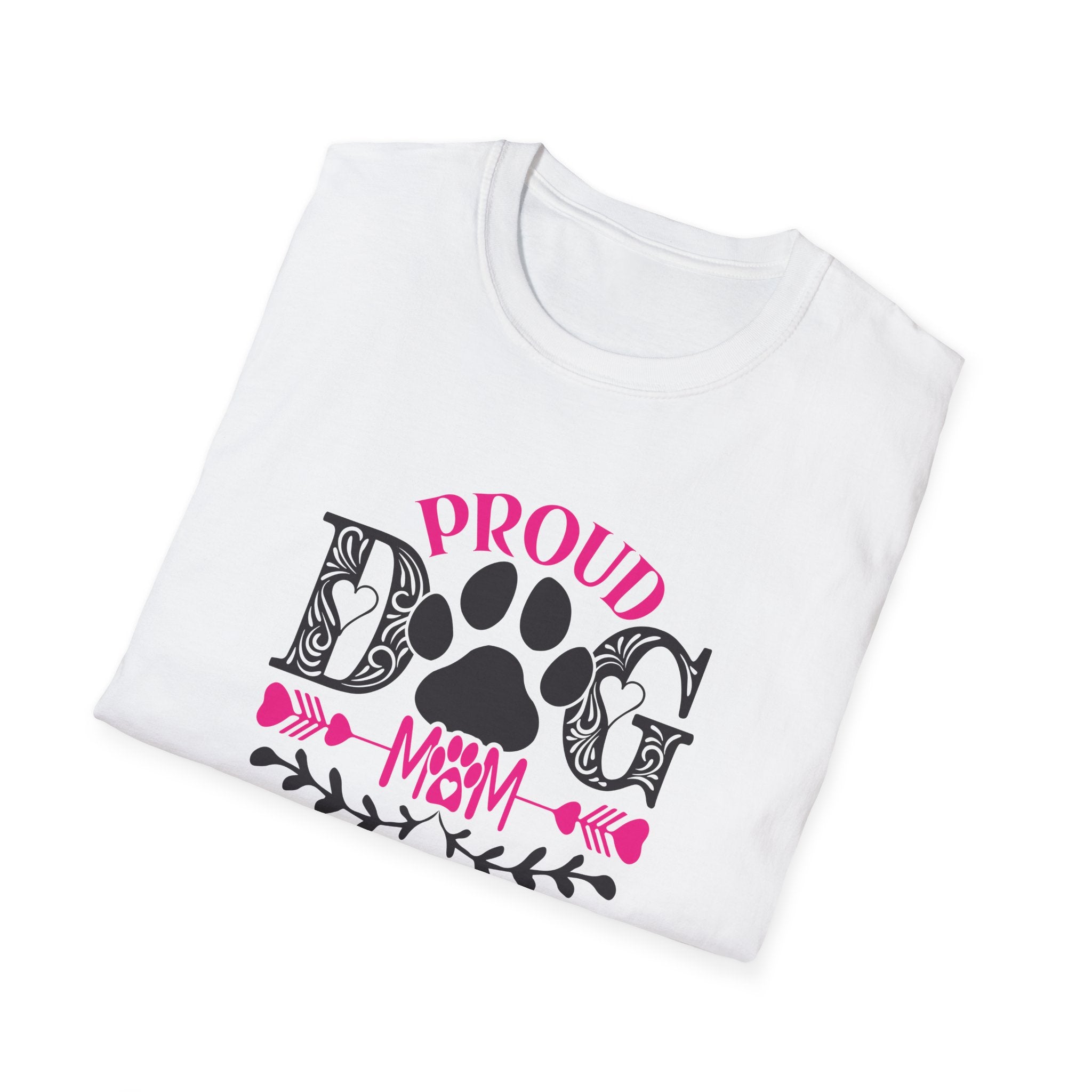 Proud Dog Mom T-Shirt – Pink Paw Graphic Tee for Dog Lovers