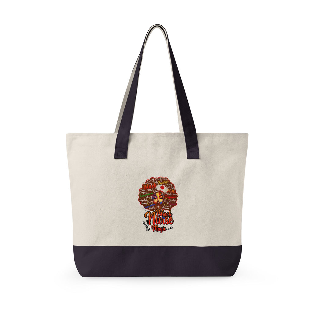 Black Nurse Magic w/Brown Afro Canvas Tote — Zippered Floral Calavera Bag