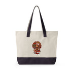 Black Nurse Magic w/Brown Afro Canvas Tote — Zippered Floral Calavera Bag