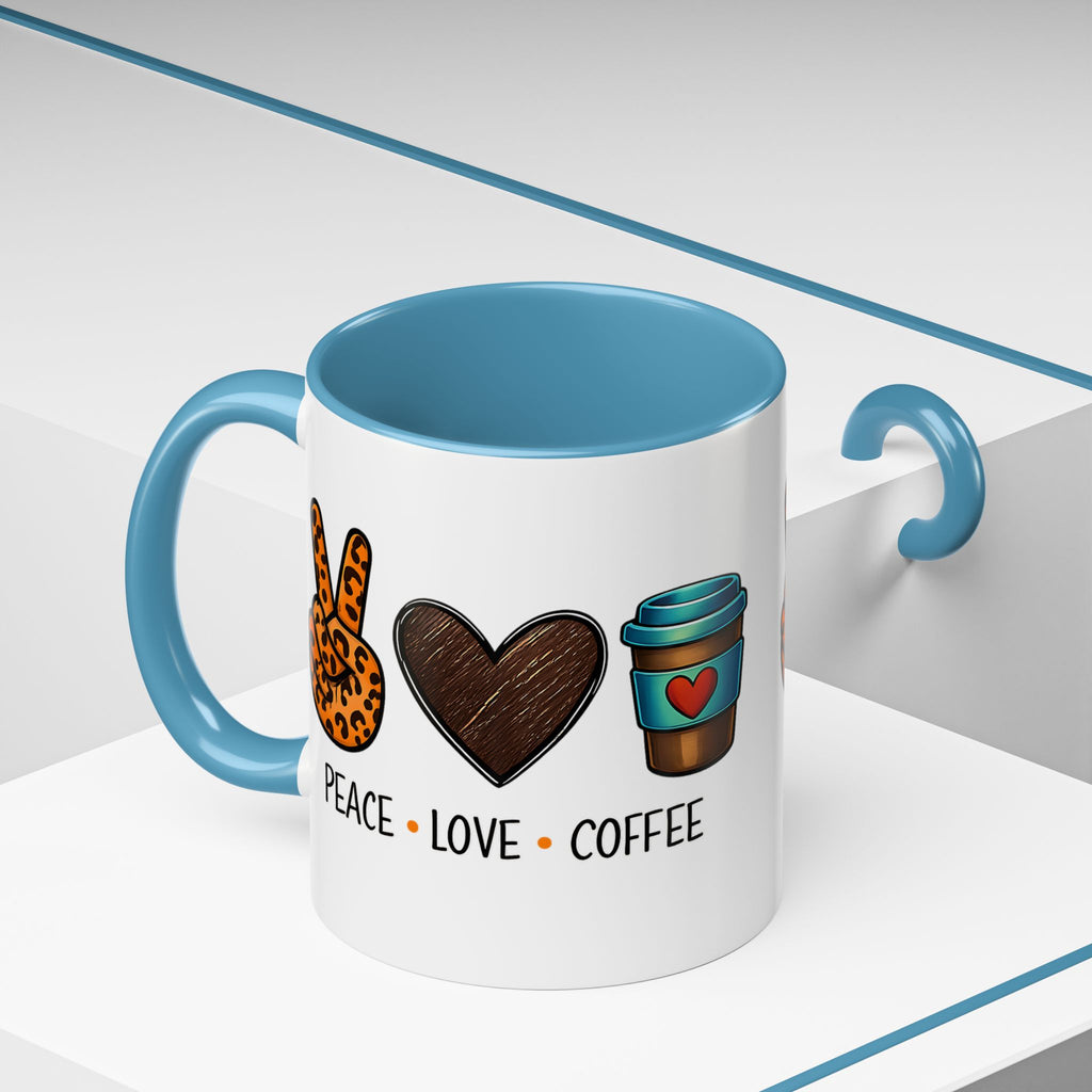 Peace • Love • Coffee Accent Mug — Leopard Peace Sign Coffee Lover Gift