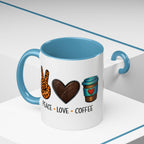 Peace • Love • Coffee Accent Mug — Leopard Peace Sign Coffee Lover Gift