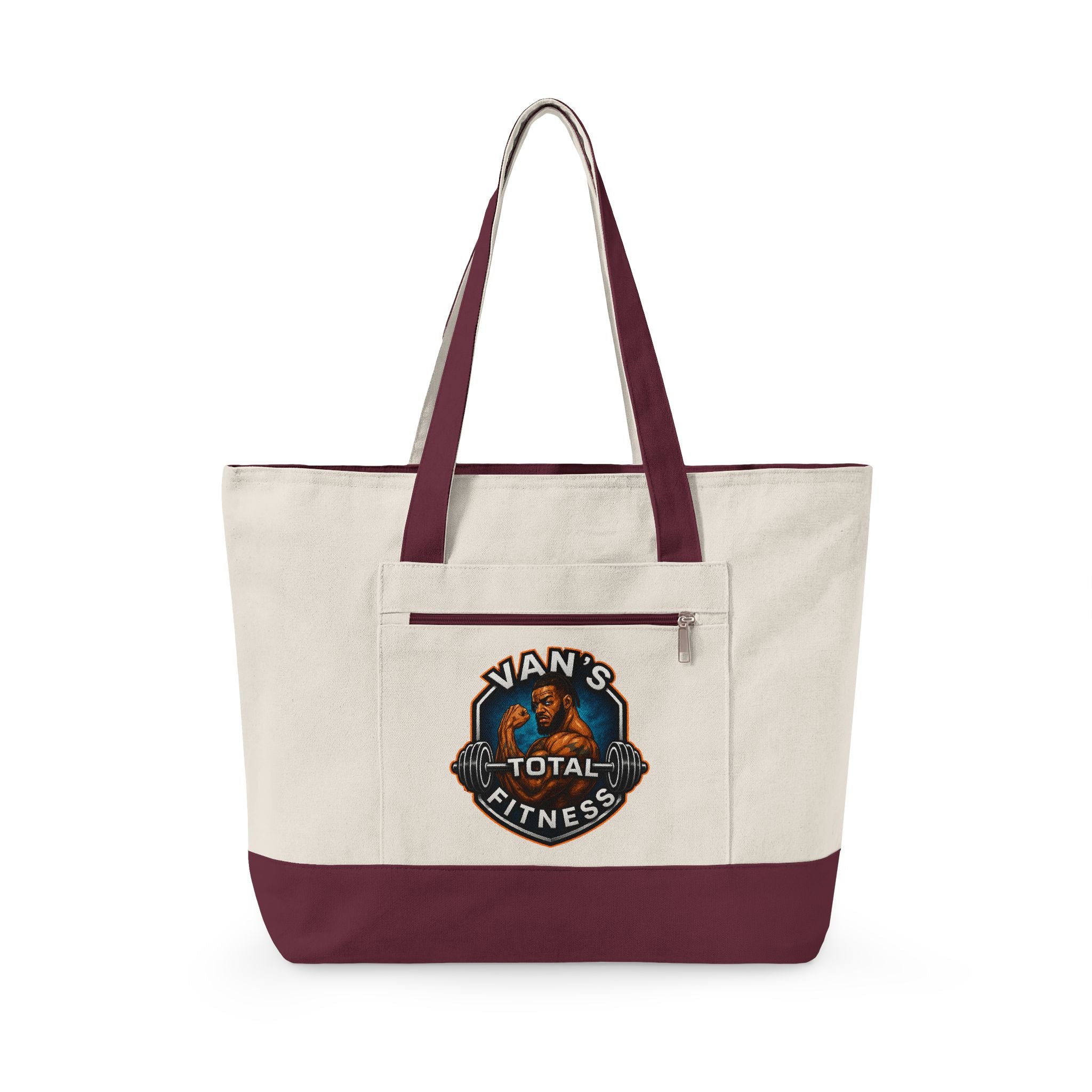 Fitness Logo Canvas Tote Bag — "Van's Total Fitness" Zippered Beach & Gym Tote
