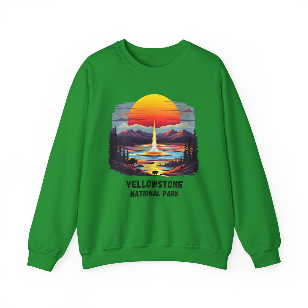Yellowstone National Park Sweatshirt — Retro Sunset Geyser Crewneck