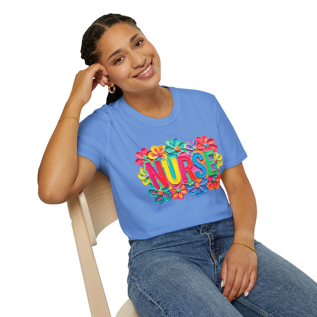 Nurse Floral Rainbow T-Shirt — Colorful Flower Tribute for Nurses