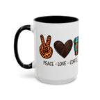 Peace • Love • Coffee Accent Mug — Leopard Peace Sign Coffee Lover Gift