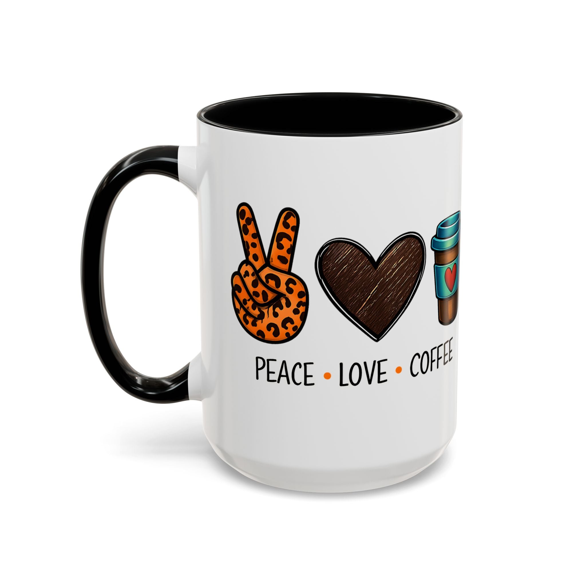 Peace • Love • Coffee Accent Mug — Leopard Peace Sign Coffee Lover Gift