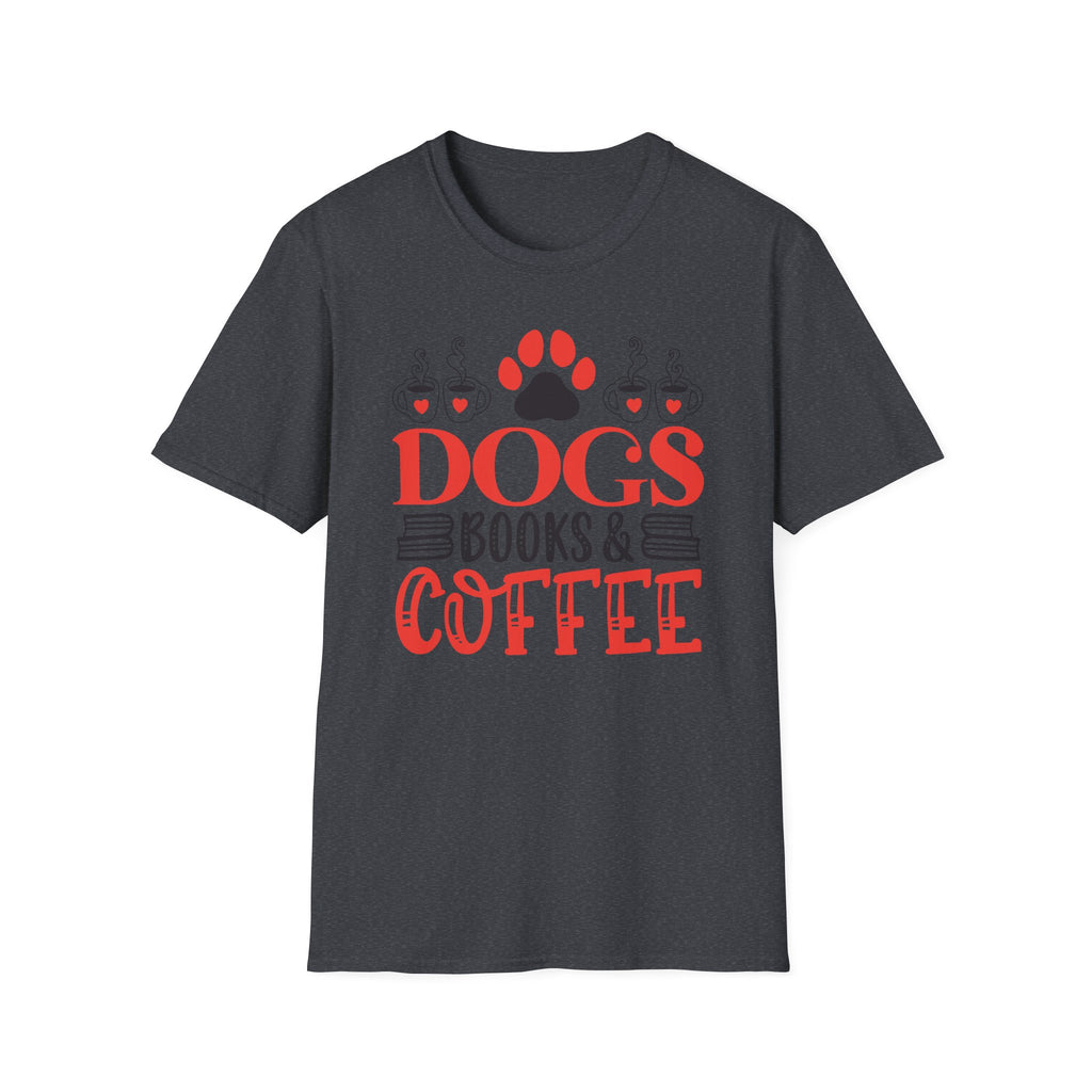 Dogs Books & Coffee T-Shirt (Red) — Dog Lover Reading & Coffee Tee
