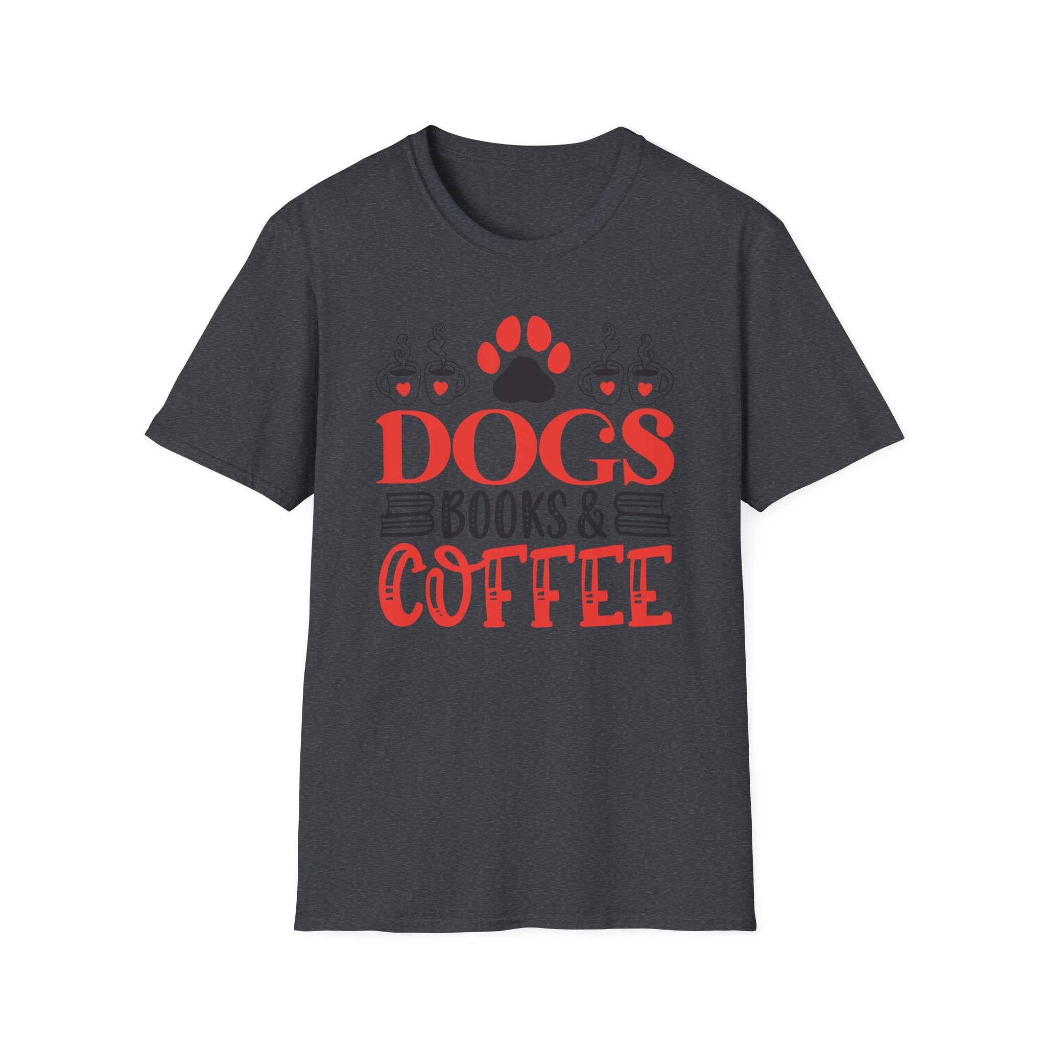 Dogs Books & Coffee T-Shirt (Red) — Dog Lover Reading & Coffee Tee