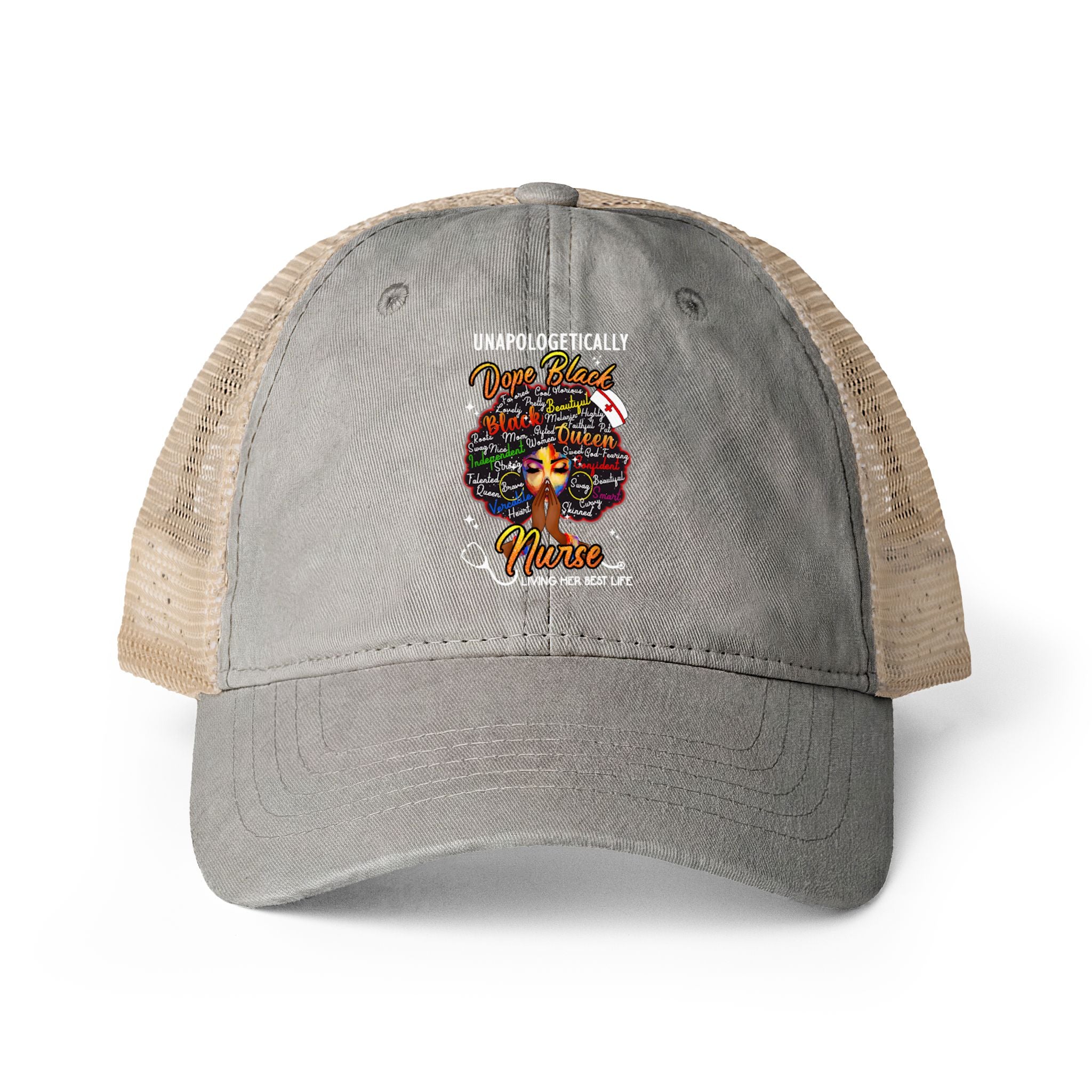 Unapologetically Dope Black Nurse - Washed Mesh-Ponytail Back Cap