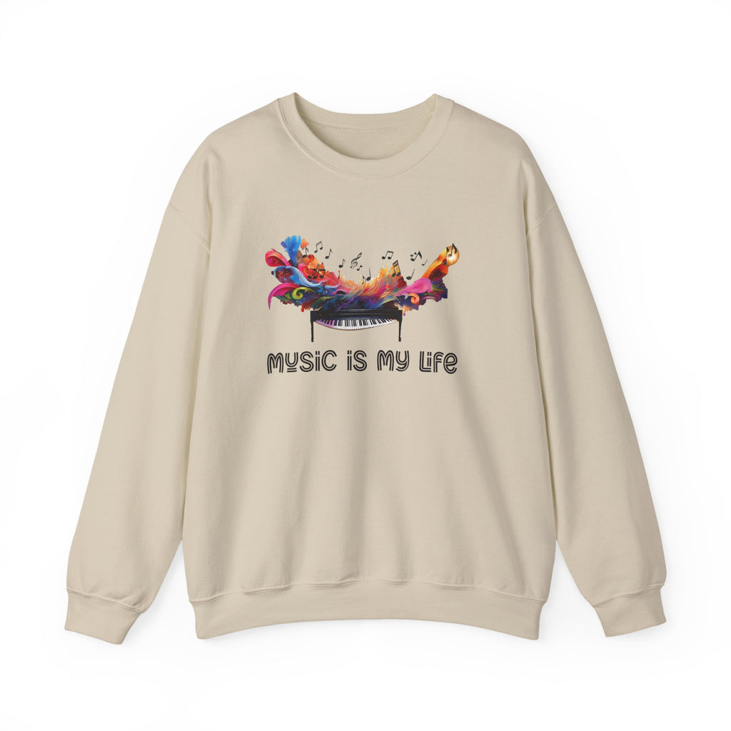 Music Is My Life Sweatshirt — Colorful Piano Graphic Crewneck