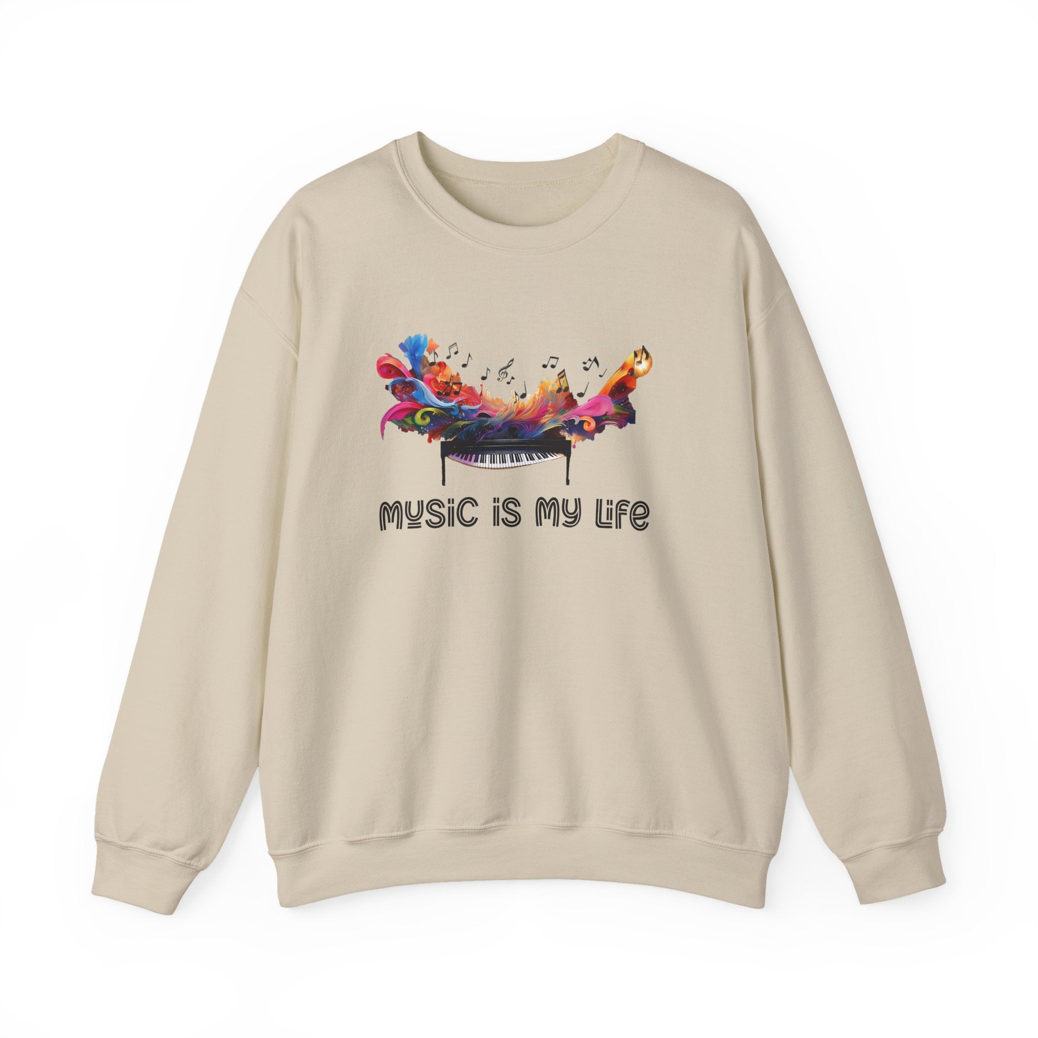 Music Is My Life Sweatshirt — Colorful Piano Graphic Crewneck